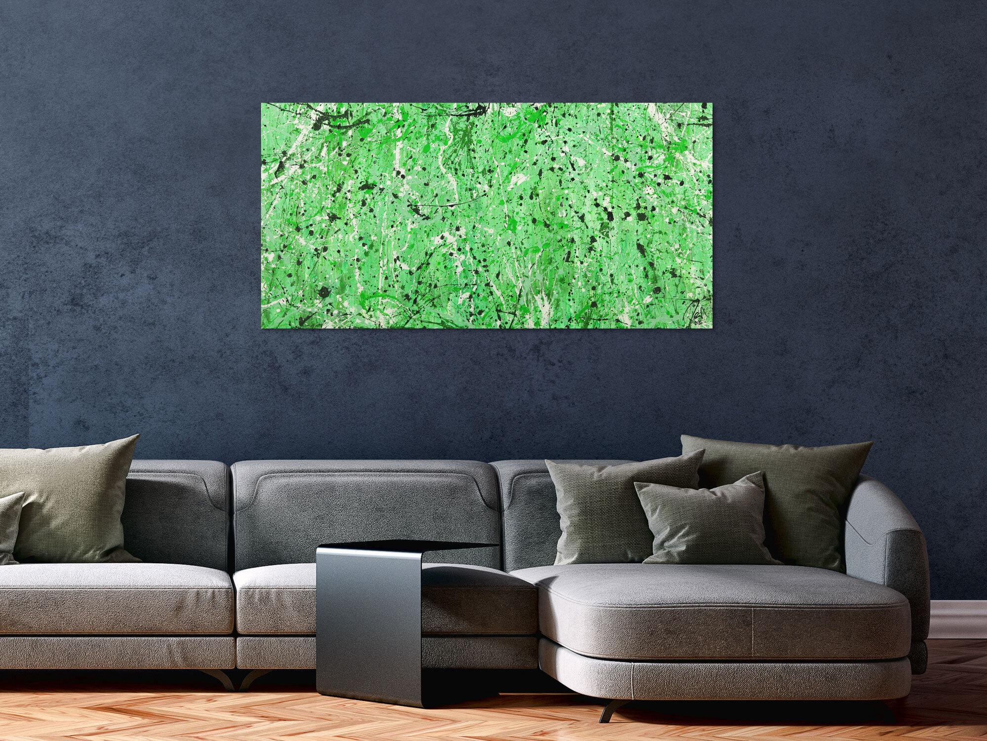 Abstraktes Gemälde Action Painting grün hellgrün Modern Art auf Leinwand