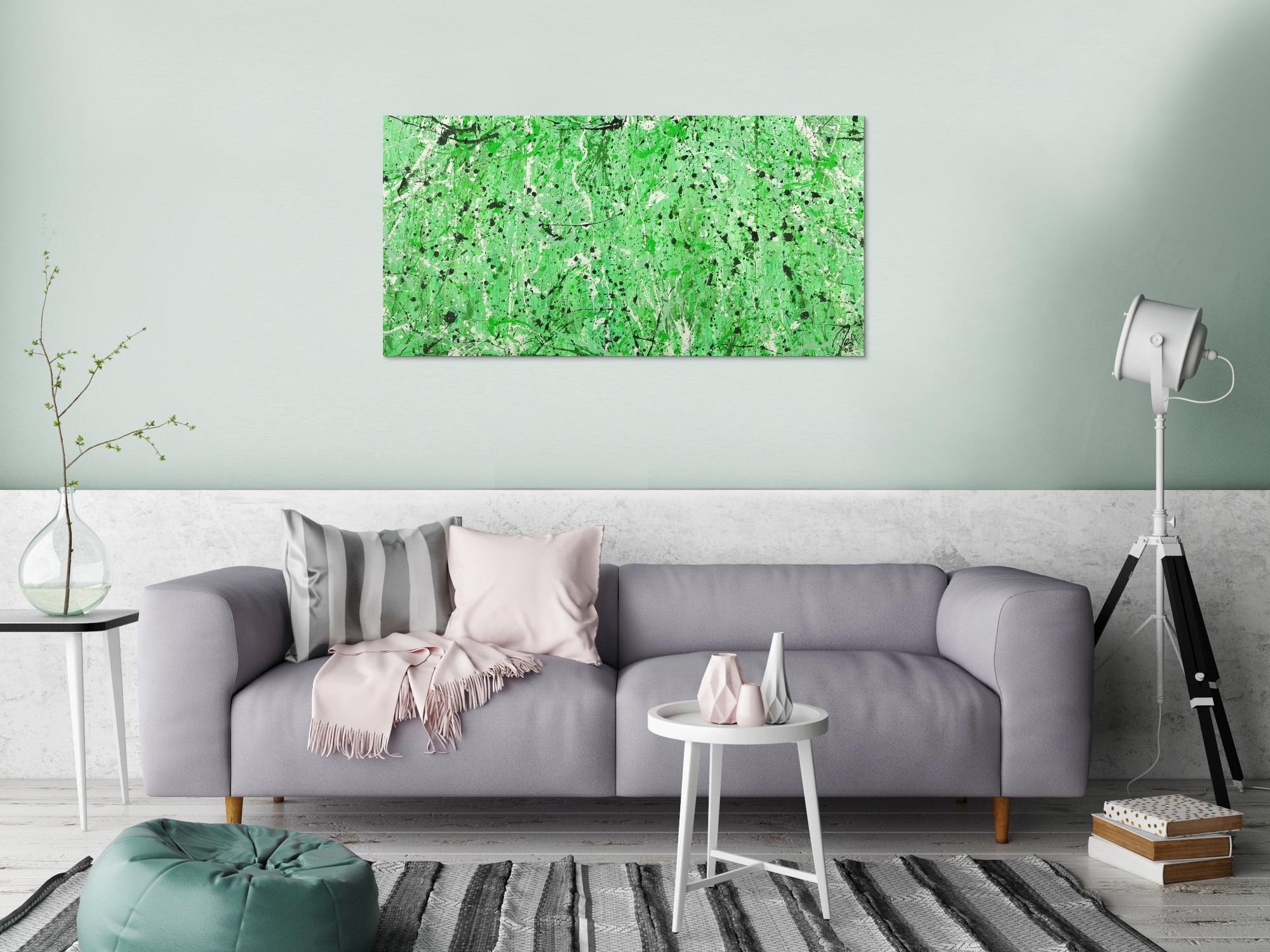 Abstraktes Gemälde Action Painting grün hellgrün Modern Art auf Leinwand