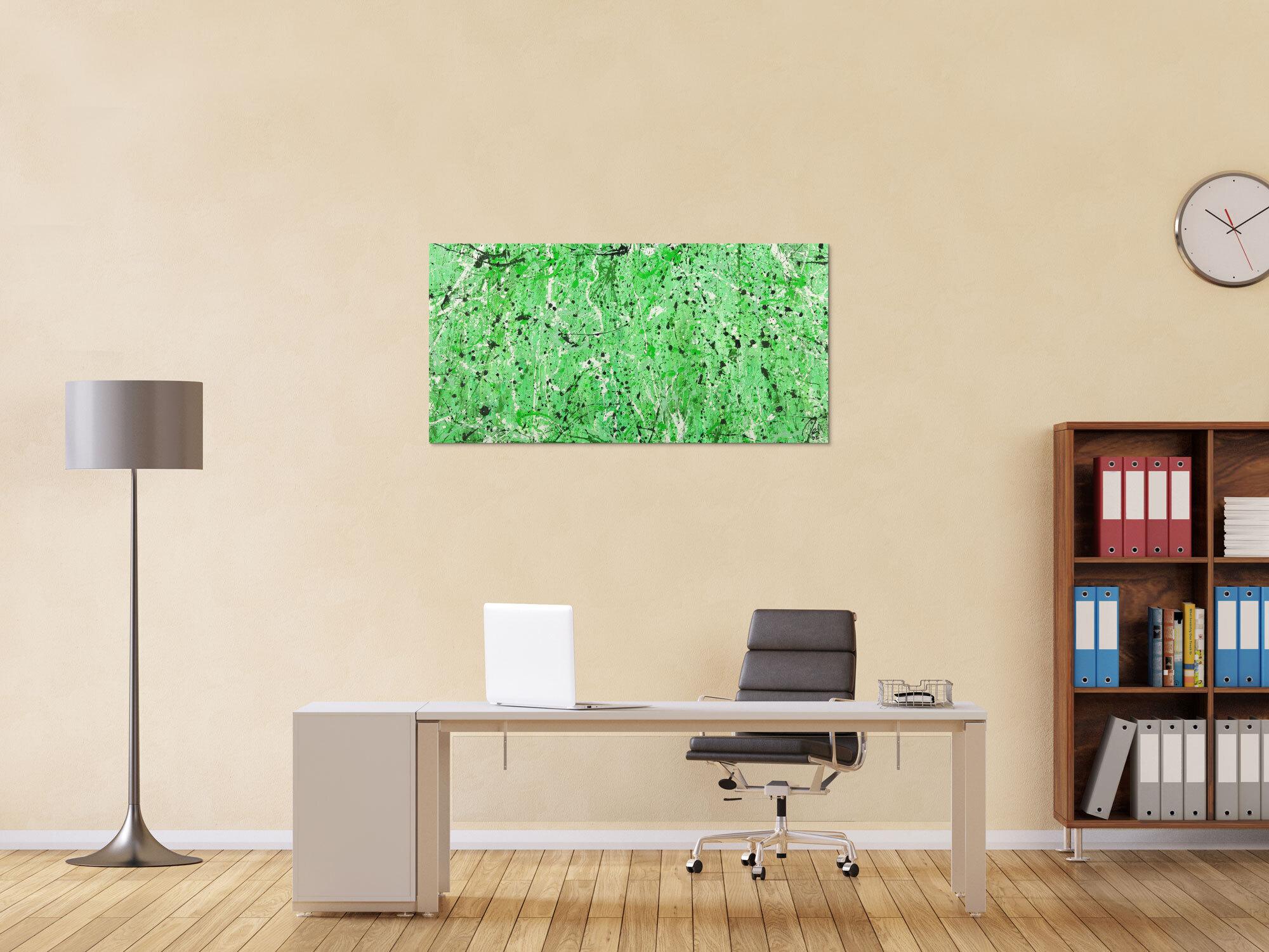 Abstraktes Gemälde Action Painting grün hellgrün Modern Art auf Leinwand