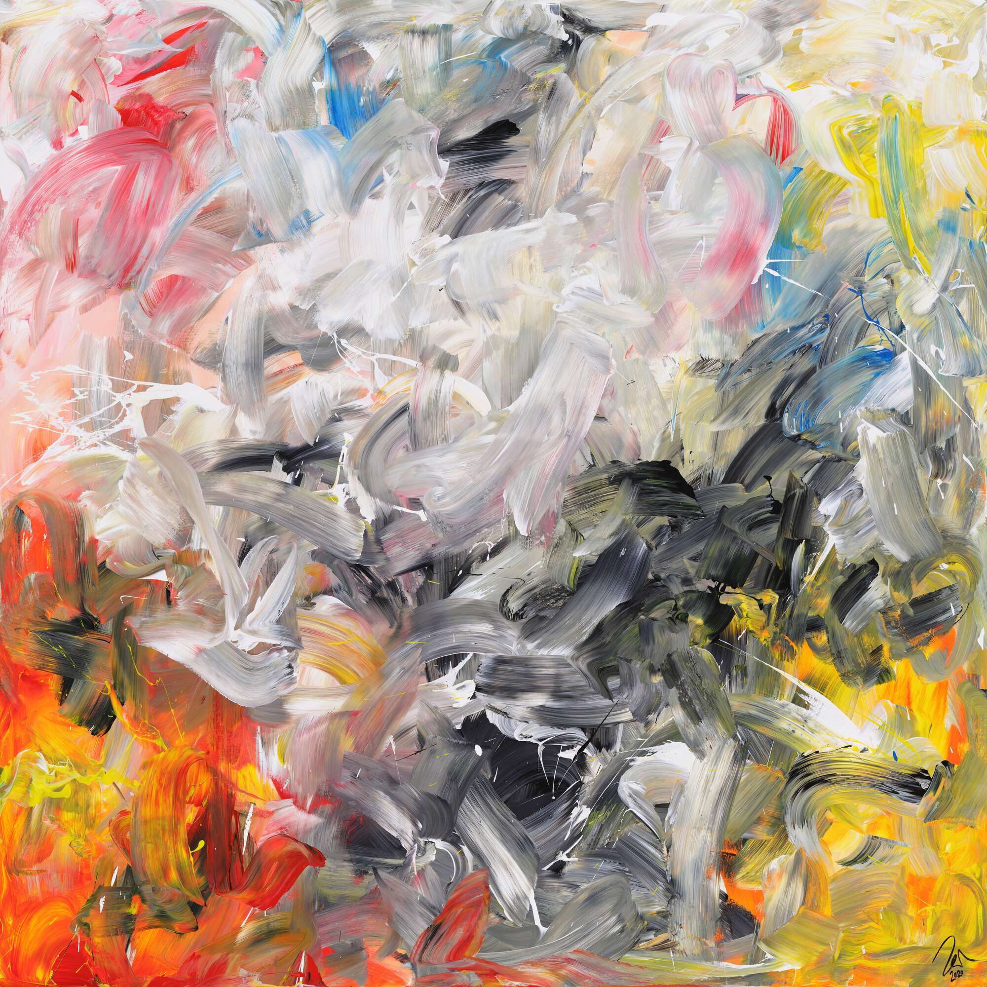 Gemälde Original abstrakt 150x150cm Mischtechnik zeitgenössisch handgemalt  beige weiß anthrazit Unikat