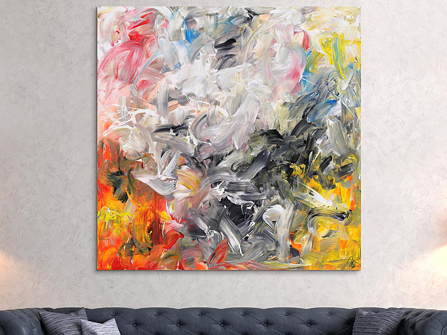 Gemälde Original abstrakt 150x150cm Mischtechnik zeitgenössisch handgemalt  beige weiß anthrazit Unikat