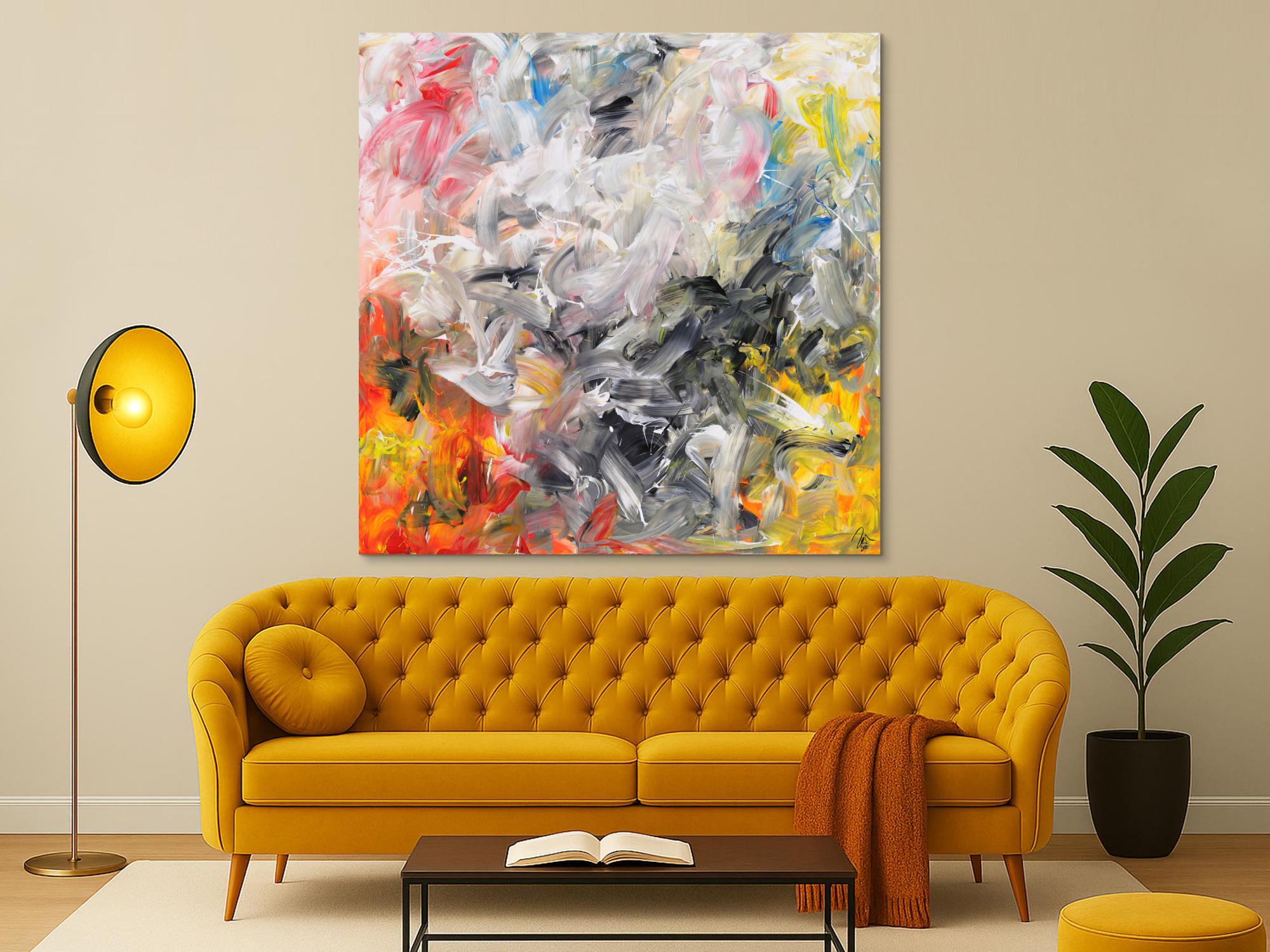 Gemälde Original abstrakt 150x150cm Mischtechnik zeitgenössisch handgemalt  beige weiß anthrazit Unikat