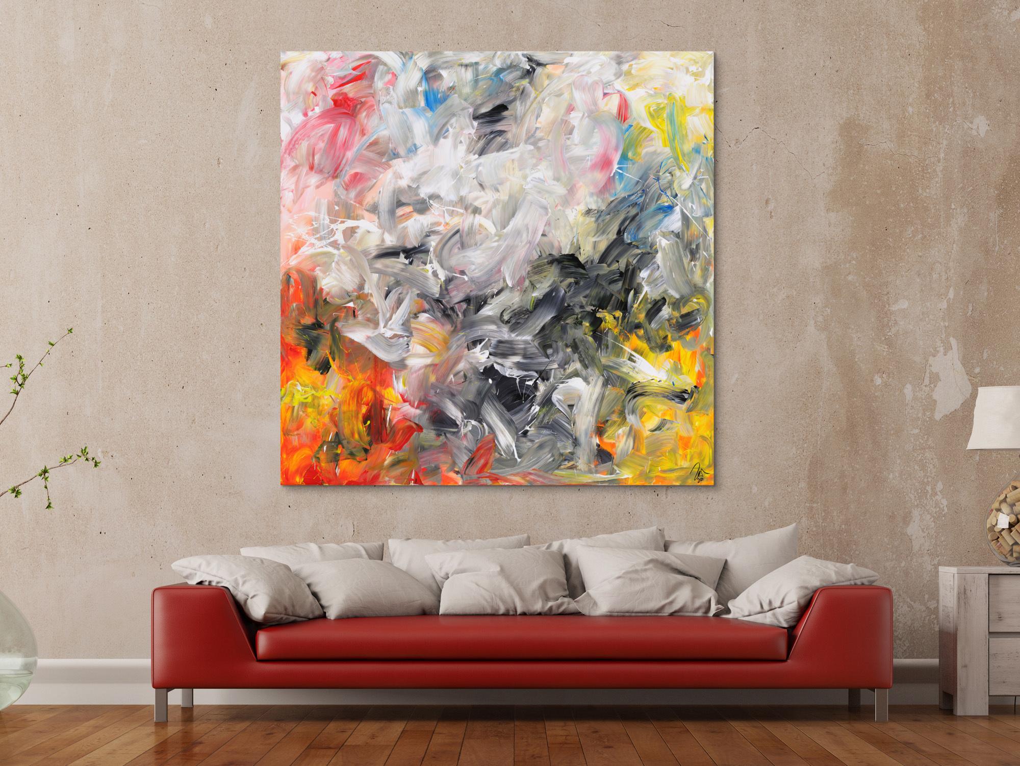 Gemälde Original abstrakt 150x150cm Mischtechnik zeitgenössisch handgemalt  beige weiß anthrazit Unikat