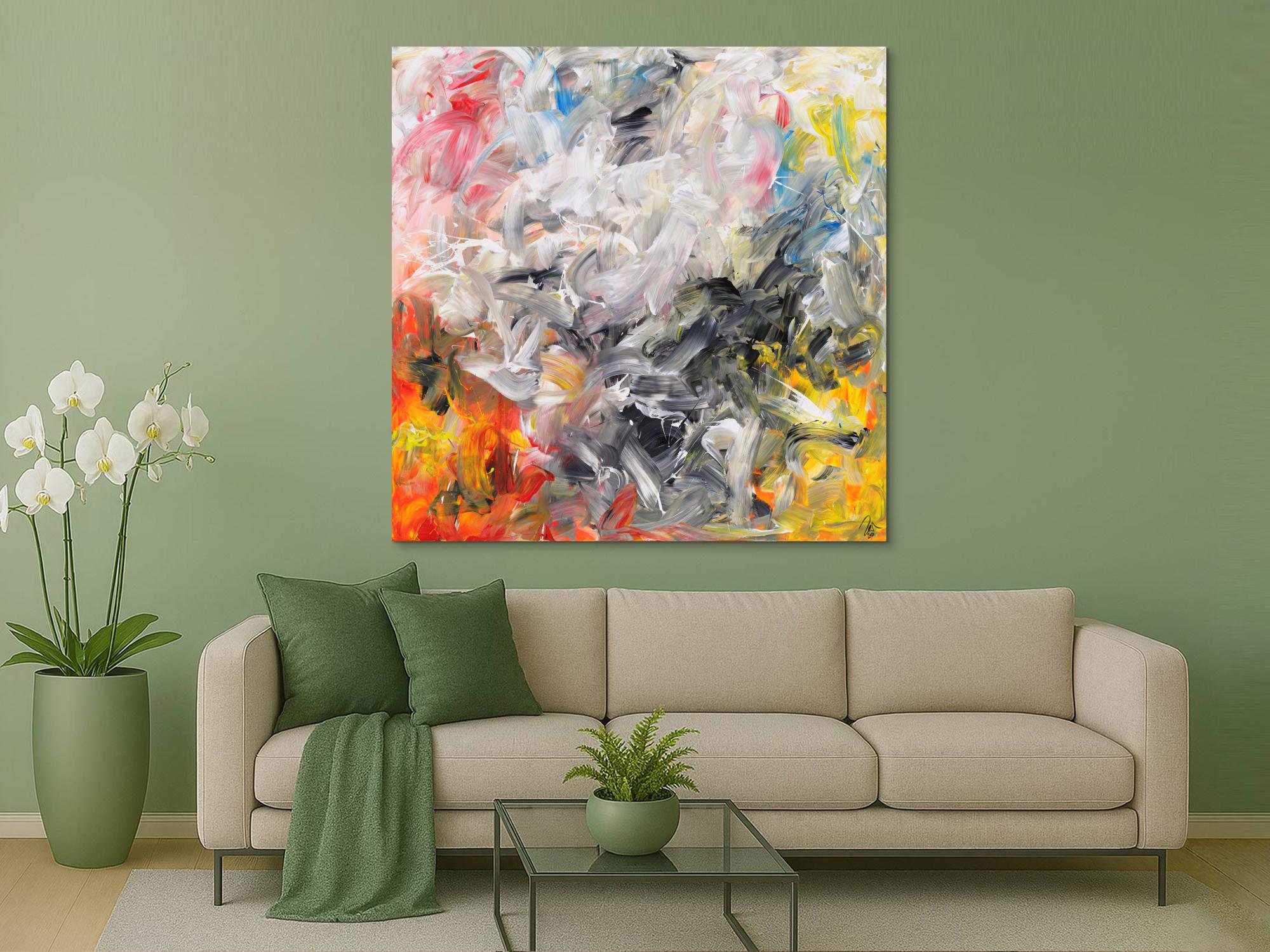 Gemälde Original abstrakt 150x150cm Mischtechnik zeitgenössisch handgemalt  beige weiß anthrazit Unikat