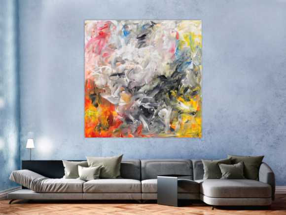Gemälde Original abstrakt 150x150cm Mischtechnik zeitgenössisch handgemalt  beige weiß anthrazit Unikat