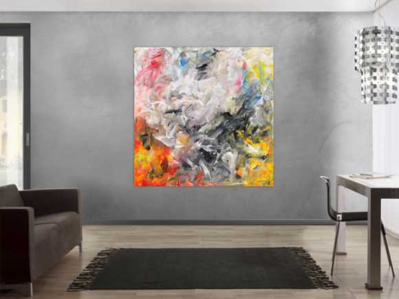 Gemälde Original abstrakt 150x150cm Mischtechnik zeitgenössisch handgemalt  beige weiß anthrazit Unikat