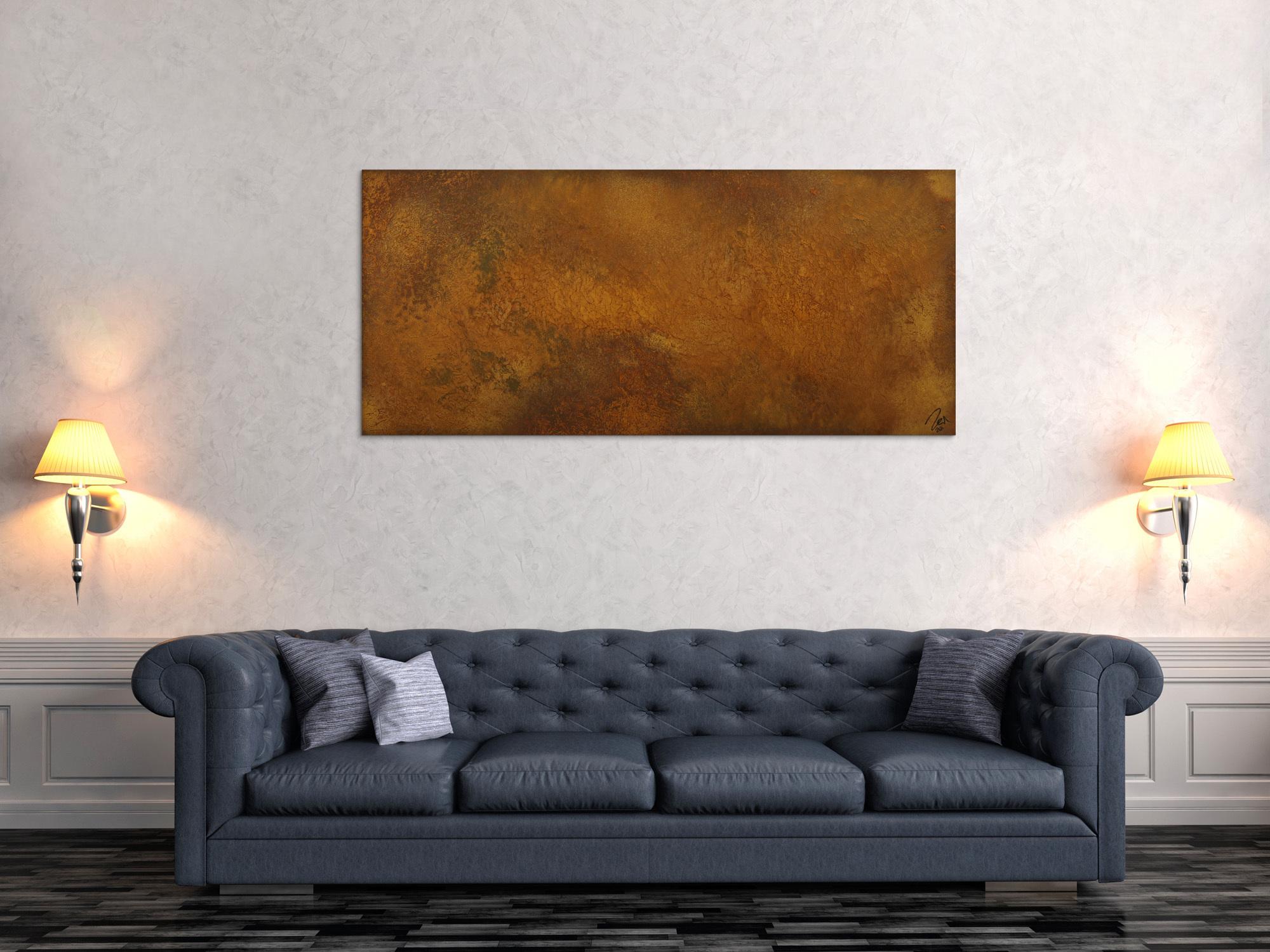 Abstraktes Gemälde aus echtem Rost auf Leinwand handgemalt Modern Art Rostfarbe