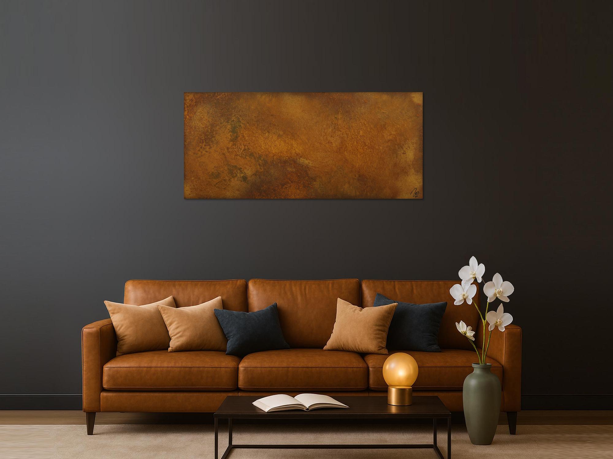 Abstraktes Gemälde aus echtem Rost auf Leinwand handgemalt Modern Art Rostfarbe