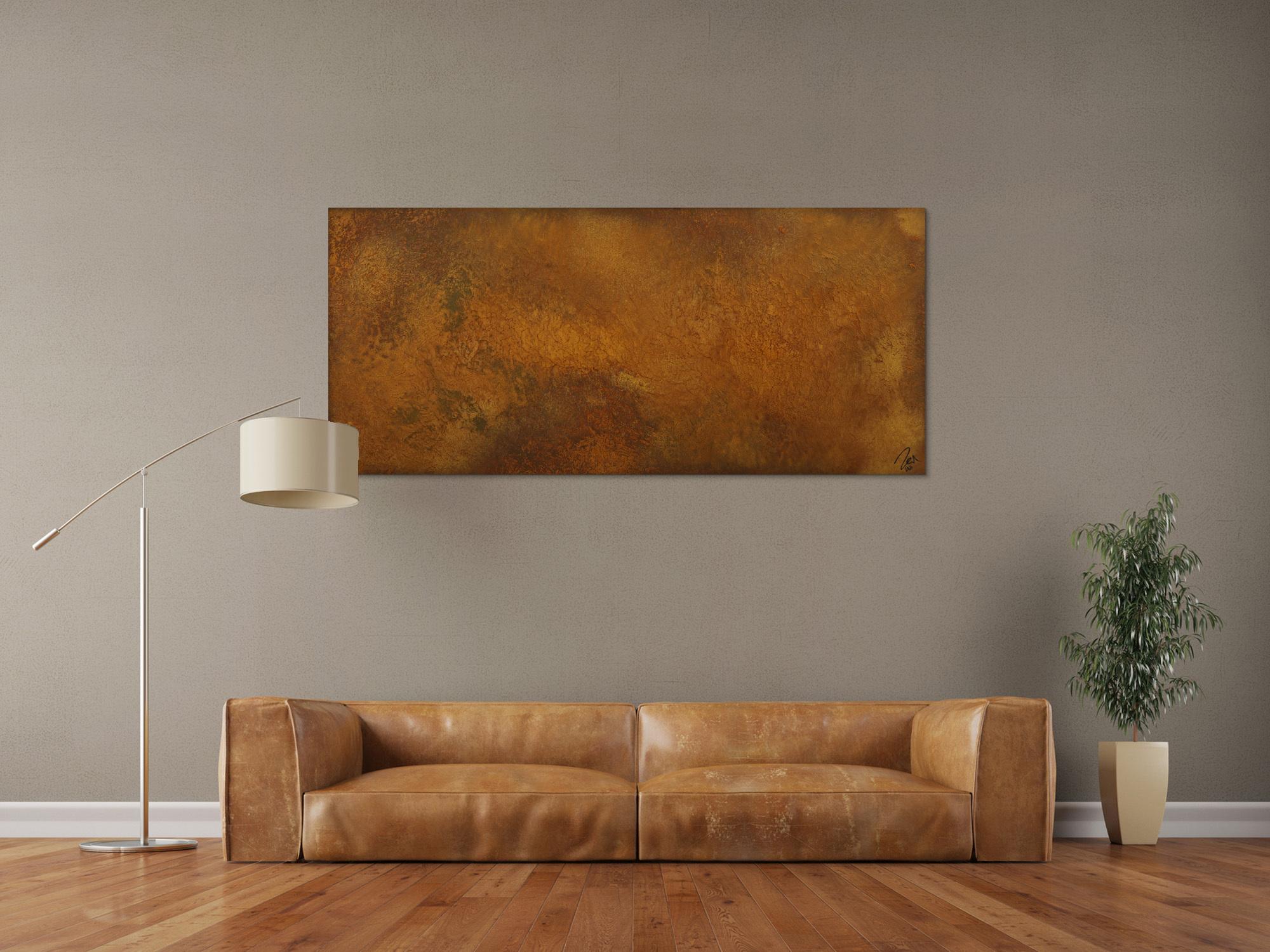 Abstraktes Gemälde aus echtem Rost auf Leinwand handgemalt Modern Art Rostfarbe