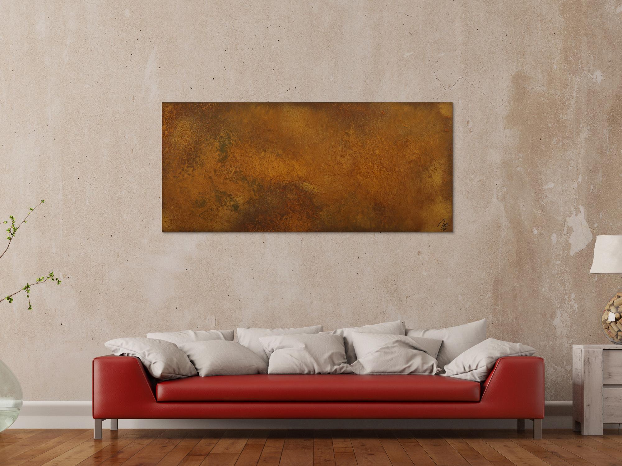 Abstraktes Gemälde aus echtem Rost auf Leinwand handgemalt Modern Art Rostfarbe