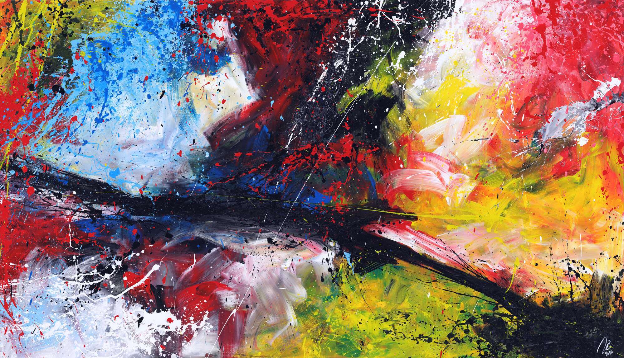 Abstraktes Gemälde Action Painting Modern Art zeitgenössisch handgemalt im Großformat auf Leinwand