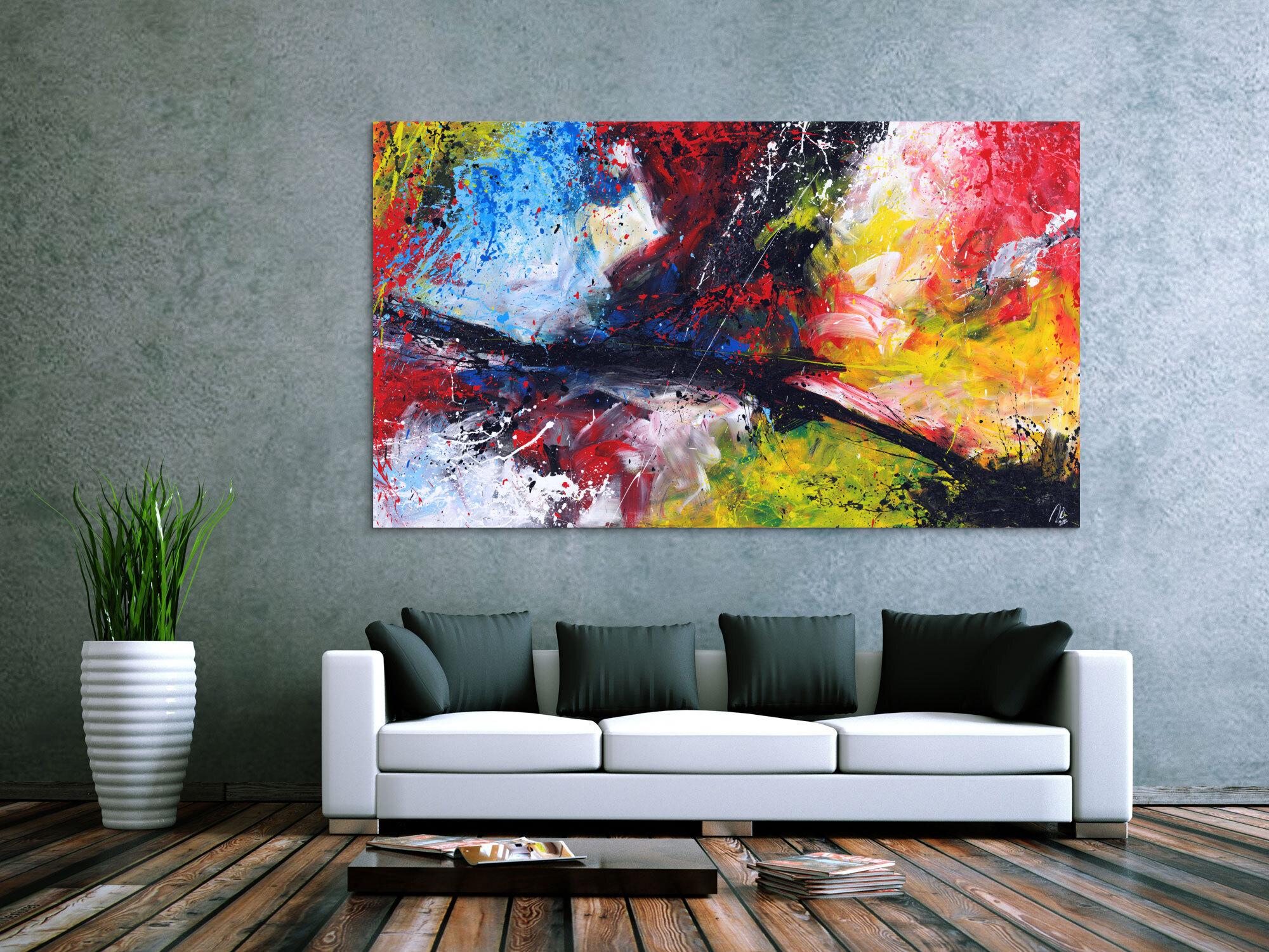 Abstraktes Gemälde Action Painting Modern Art zeitgenössisch handgemalt im Großformat auf Leinwand