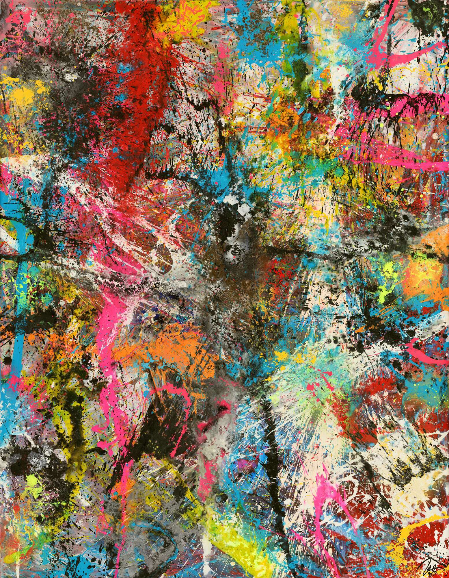 Abstraktes Gemälde Action Painting Mischtechnik Acryl Spraypait Hochformat Modern Art handgemalt auf Leinwand