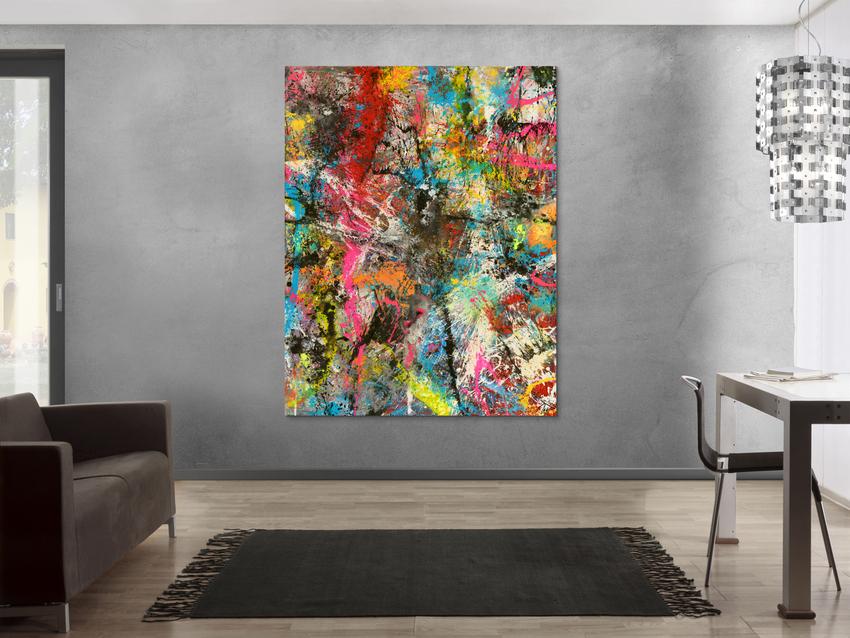 Abstraktes Gemälde Action Painting Mischtechnik Acryl Spraypait Hochformat Modern Art handgemalt auf Leinwand