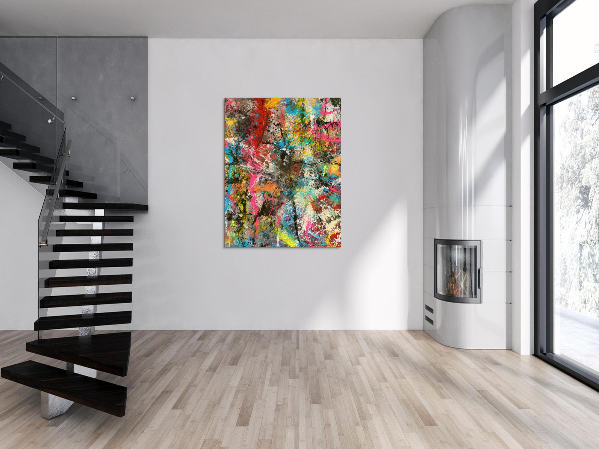 Abstraktes Kunstwerk in Rot und Orange