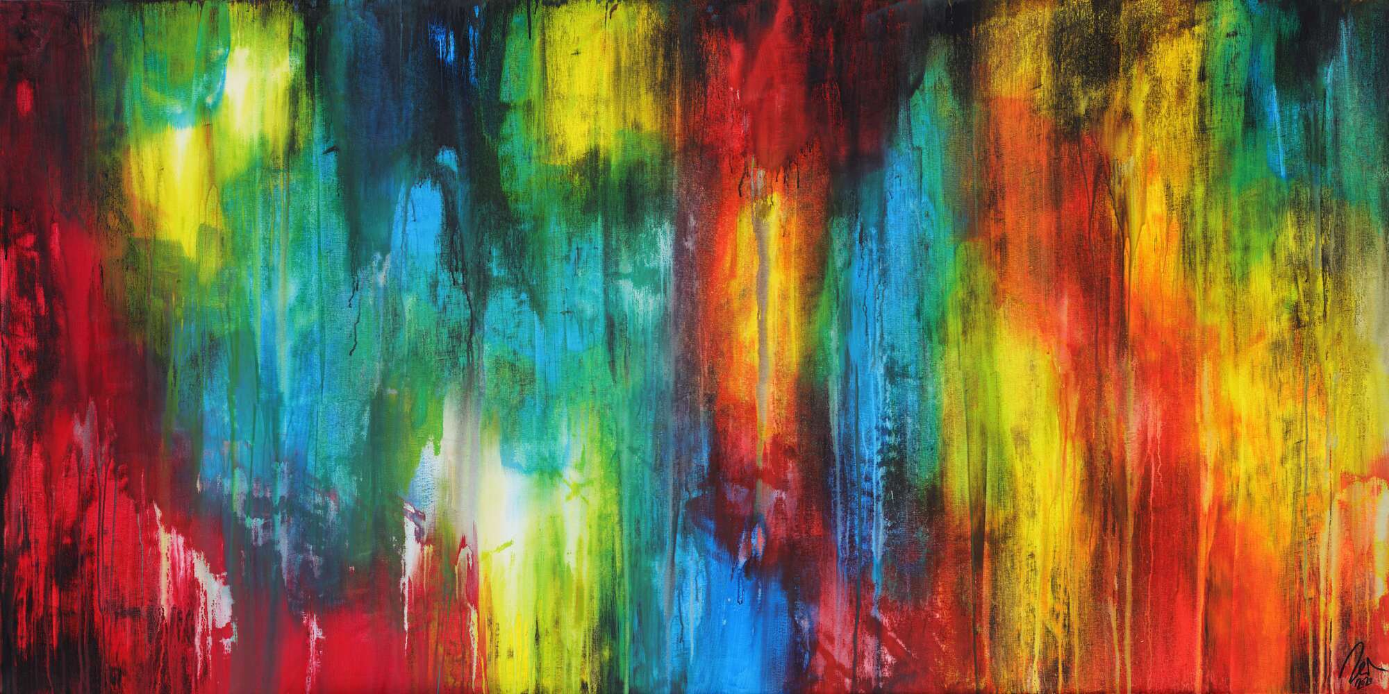 Abstraktes Gemälde auf Leinwand hangemalt sehr bunt Modern Art zeitgenössische Kunst