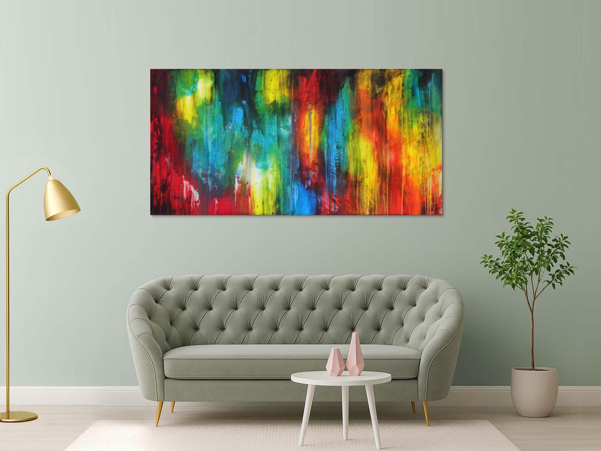 Abstraktes Gemälde auf Leinwand hangemalt sehr bunt Modern Art zeitgenössische Kunst
