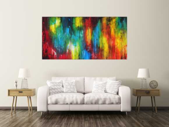 Abstraktes Gemälde auf Leinwand hangemalt sehr bunt Modern Art zeitgenössische Kunst