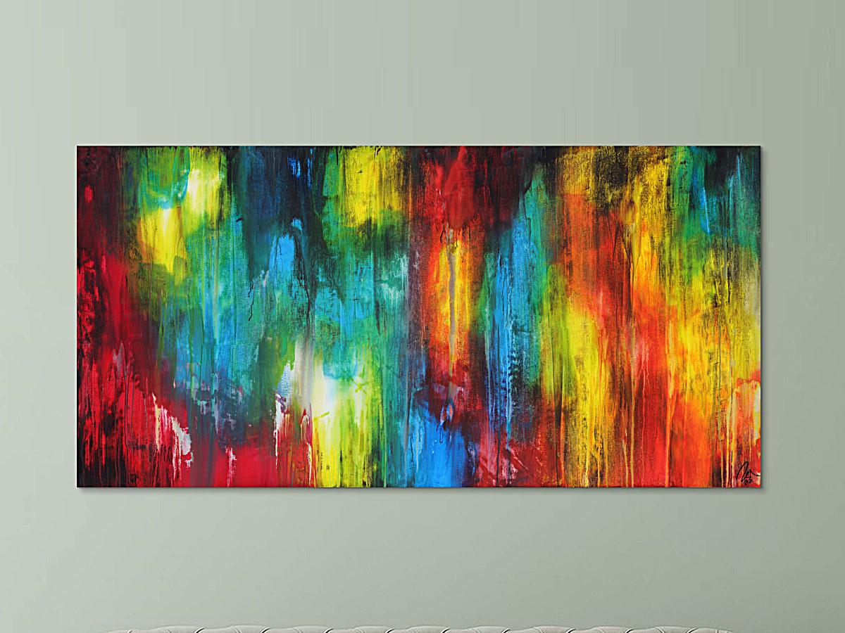 Abstraktes Gemälde auf Leinwand hangemalt sehr bunt Modern Art zeitgenössische Kunst