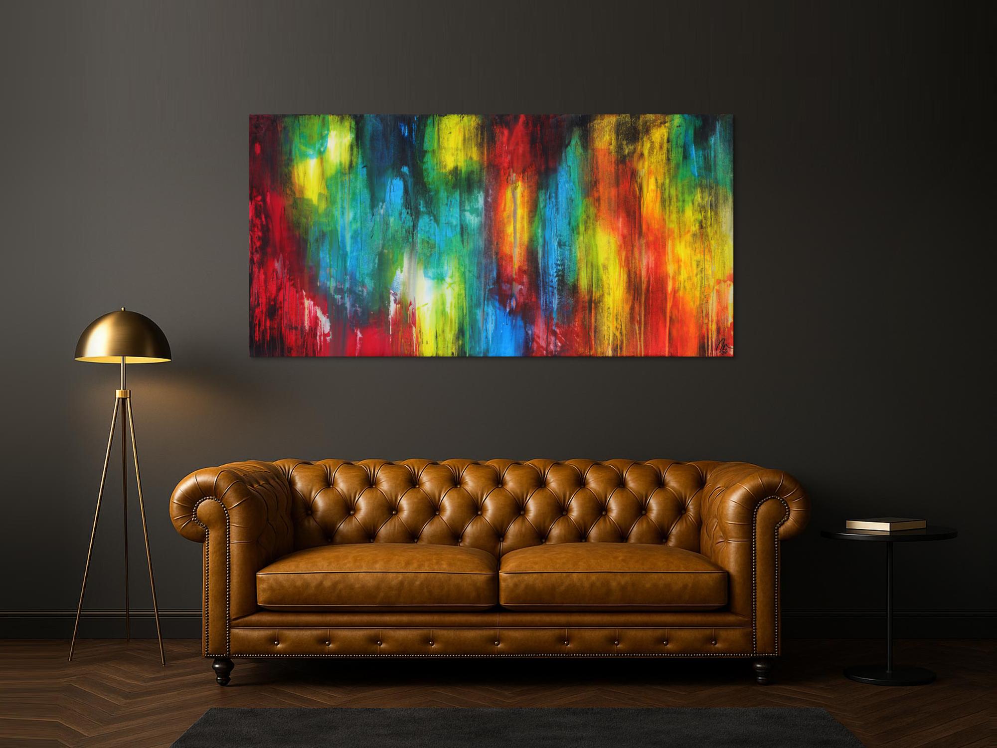 Abstraktes Gemälde auf Leinwand hangemalt sehr bunt Modern Art zeitgenössische Kunst