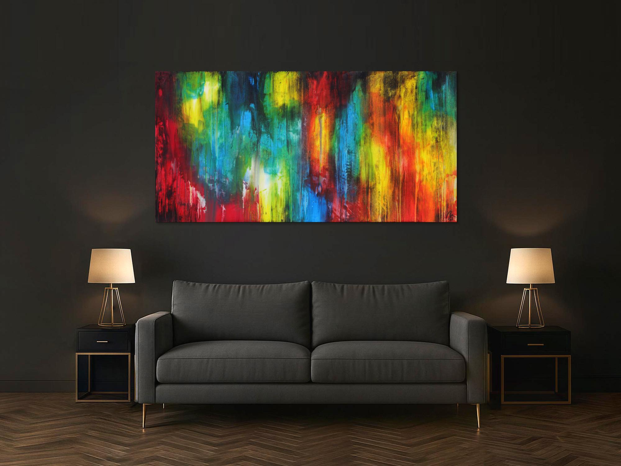 Abstraktes Gemälde auf Leinwand hangemalt sehr bunt Modern Art zeitgenössische Kunst