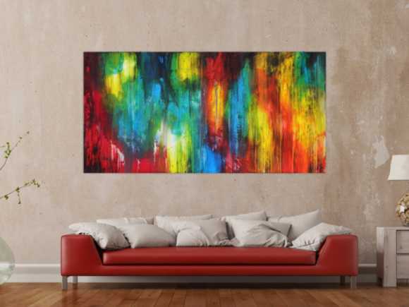 Abstraktes Gemälde auf Leinwand hangemalt sehr bunt Modern Art zeitgenössische Kunst