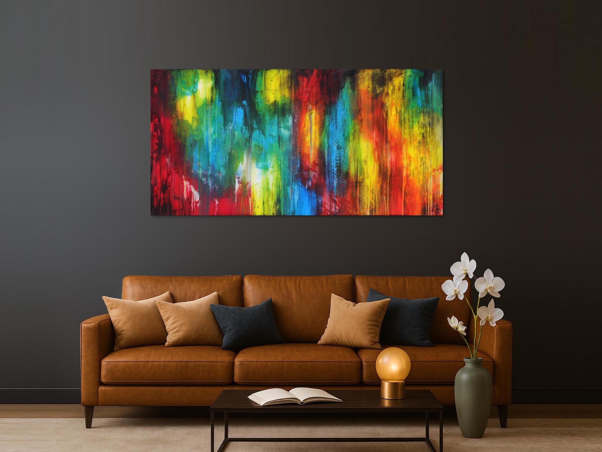 Abstraktes Gemälde auf Leinwand hangemalt sehr bunt Modern Art zeitgenössische Kunst