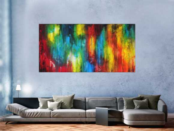 Abstraktes Gemälde auf Leinwand hangemalt sehr bunt Modern Art zeitgenössische Kunst