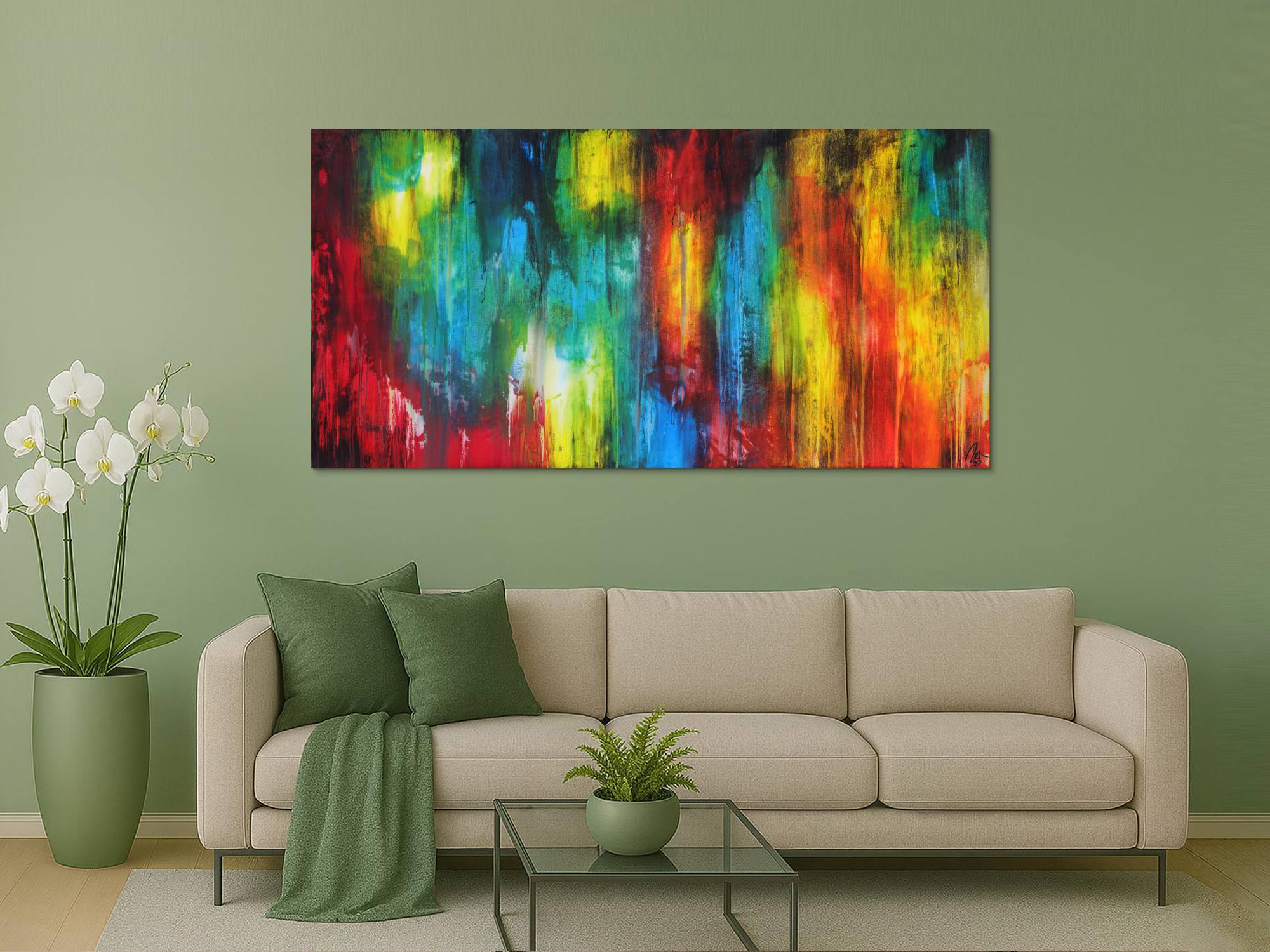 Abstraktes Gemälde auf Leinwand hangemalt sehr bunt Modern Art zeitgenössische Kunst