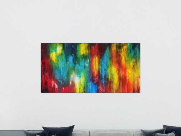 Abstraktes Gemälde auf Leinwand hangemalt sehr bunt Modern Art zeitgenössische Kunst