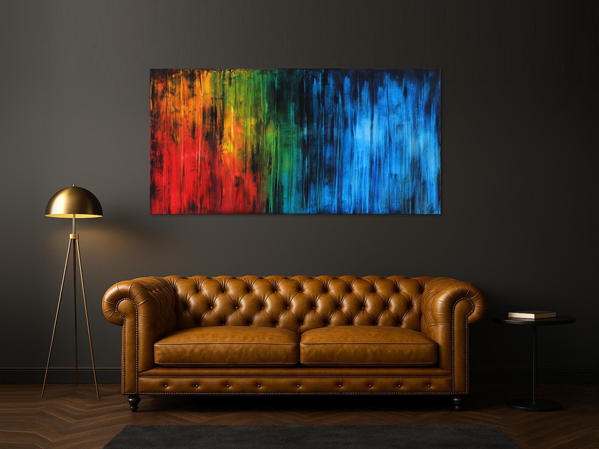 Abstraktes Gemälde auf Leinwand sehr bunt zeitgenössische Malerei groß