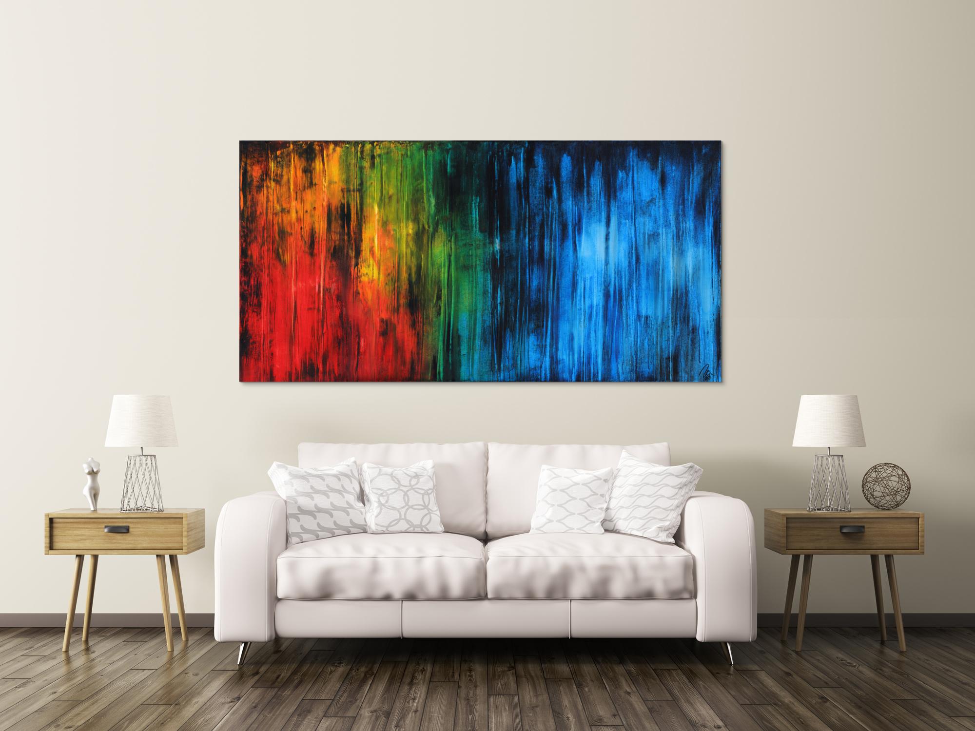 Abstraktes Gemälde auf Leinwand sehr bunt zeitgenössische Malerei groß