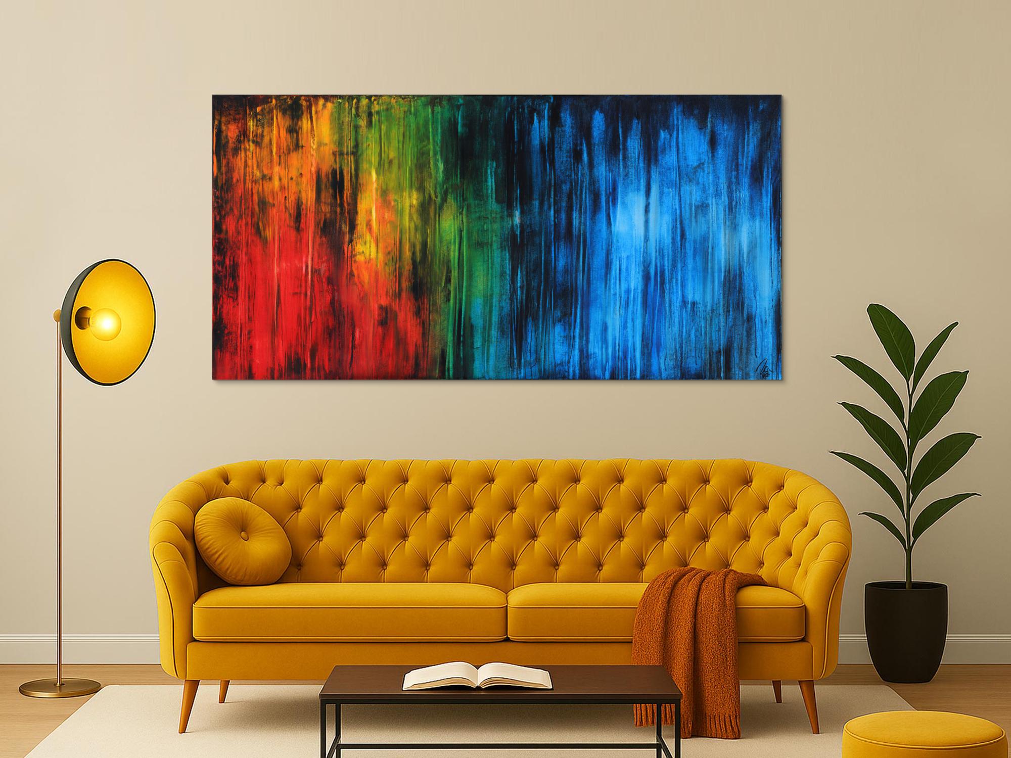 Abstraktes Gemälde auf Leinwand sehr bunt zeitgenössische Malerei groß