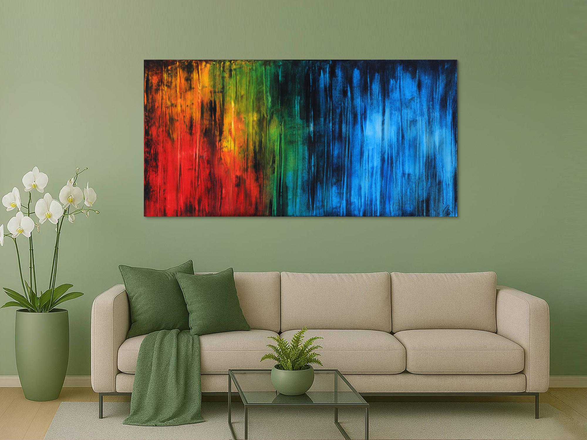 Abstraktes Gemälde auf Leinwand sehr bunt zeitgenössische Malerei groß