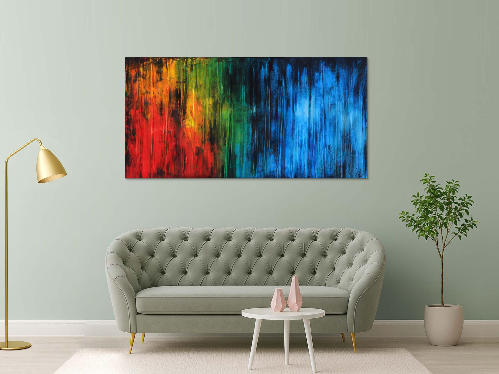 Abstraktes Gemälde auf Leinwand sehr bunt zeitgenössische Malerei groß