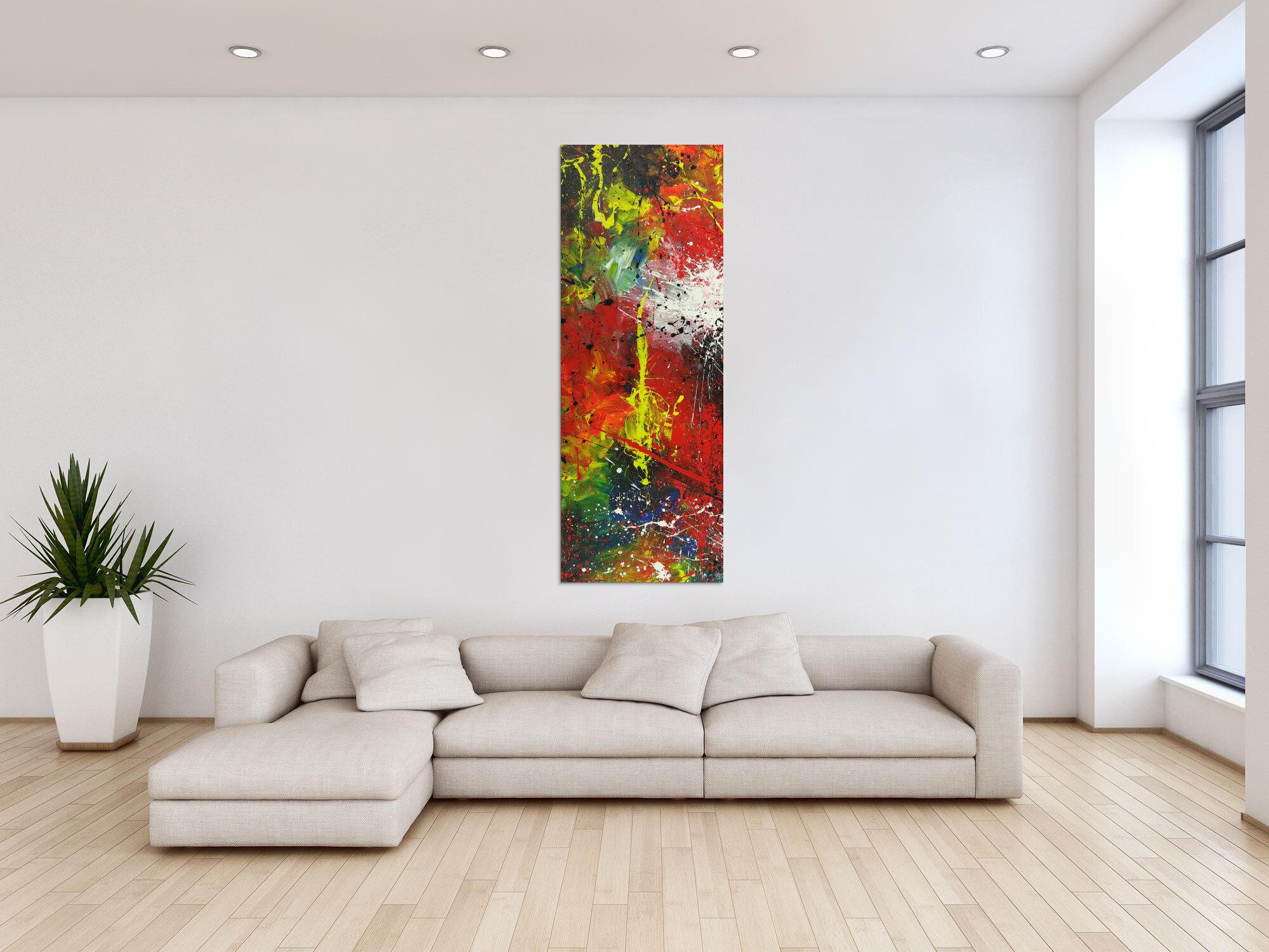 Abstraktes Acrylbild handgemalt Hochformat auf Leinwand sehr bunt Modern Art Action Paitning