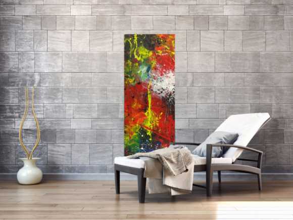 Abstraktes Acrylbild handgemalt Hochformat auf Leinwand sehr bunt Modern Art Action Paitning