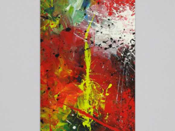 Abstraktes Acrylbild handgemalt Hochformat auf Leinwand sehr bunt Modern Art Action Paitning