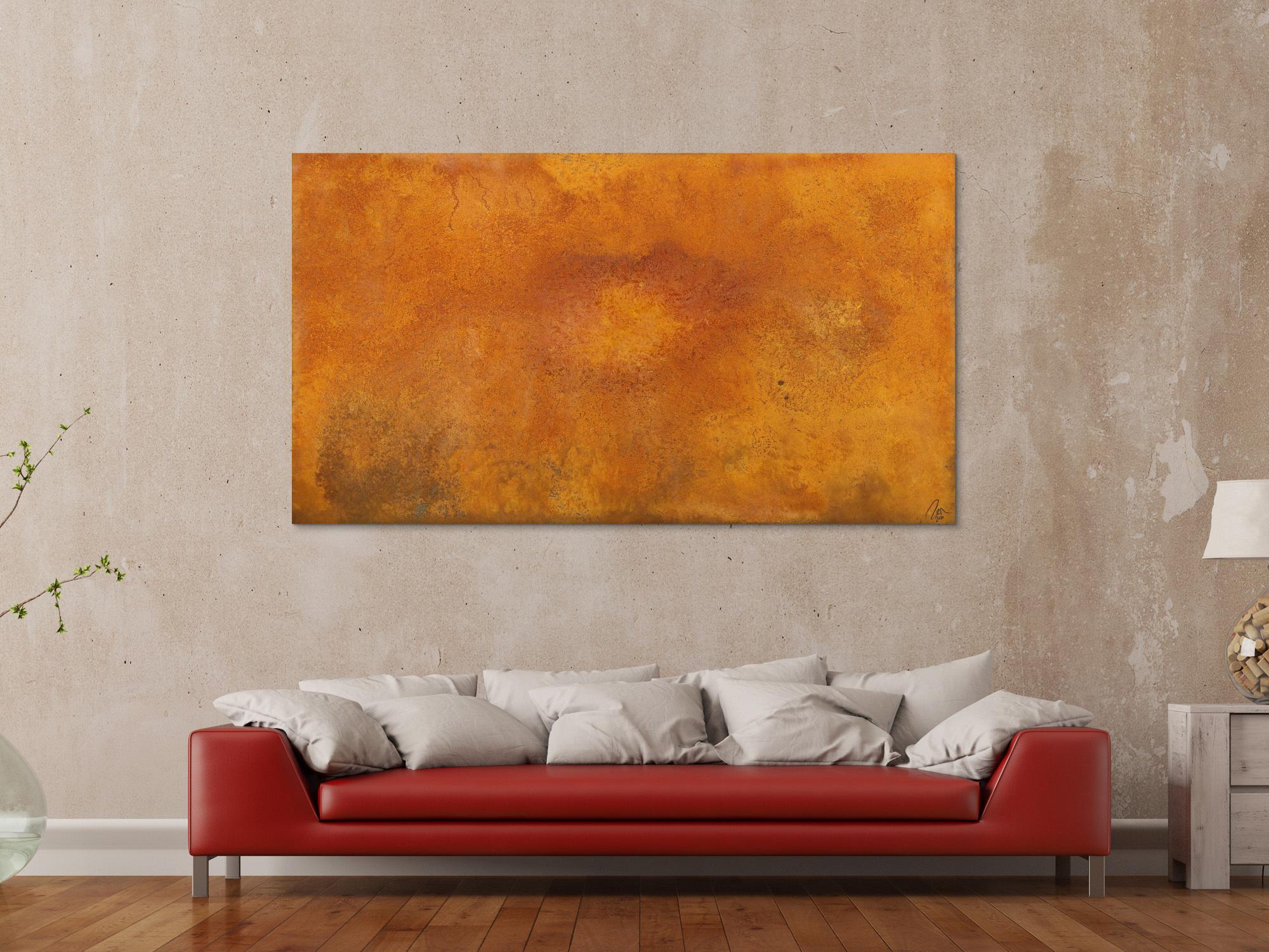 Abstraktes Gemälde aus echtem Rost handgemalt auf Leinwand Modern Art