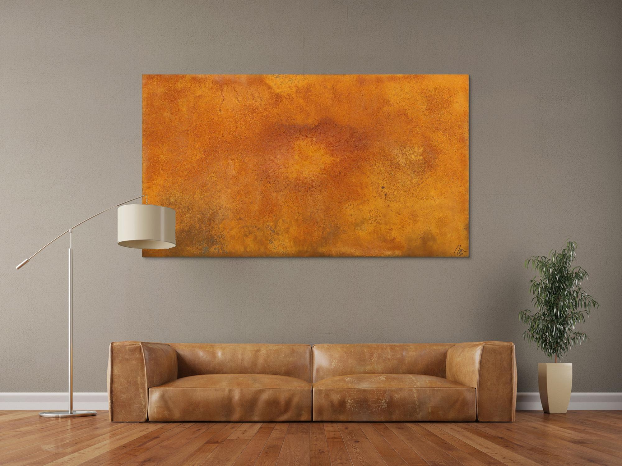 Abstraktes Gemälde aus echtem Rost handgemalt auf Leinwand Modern Art