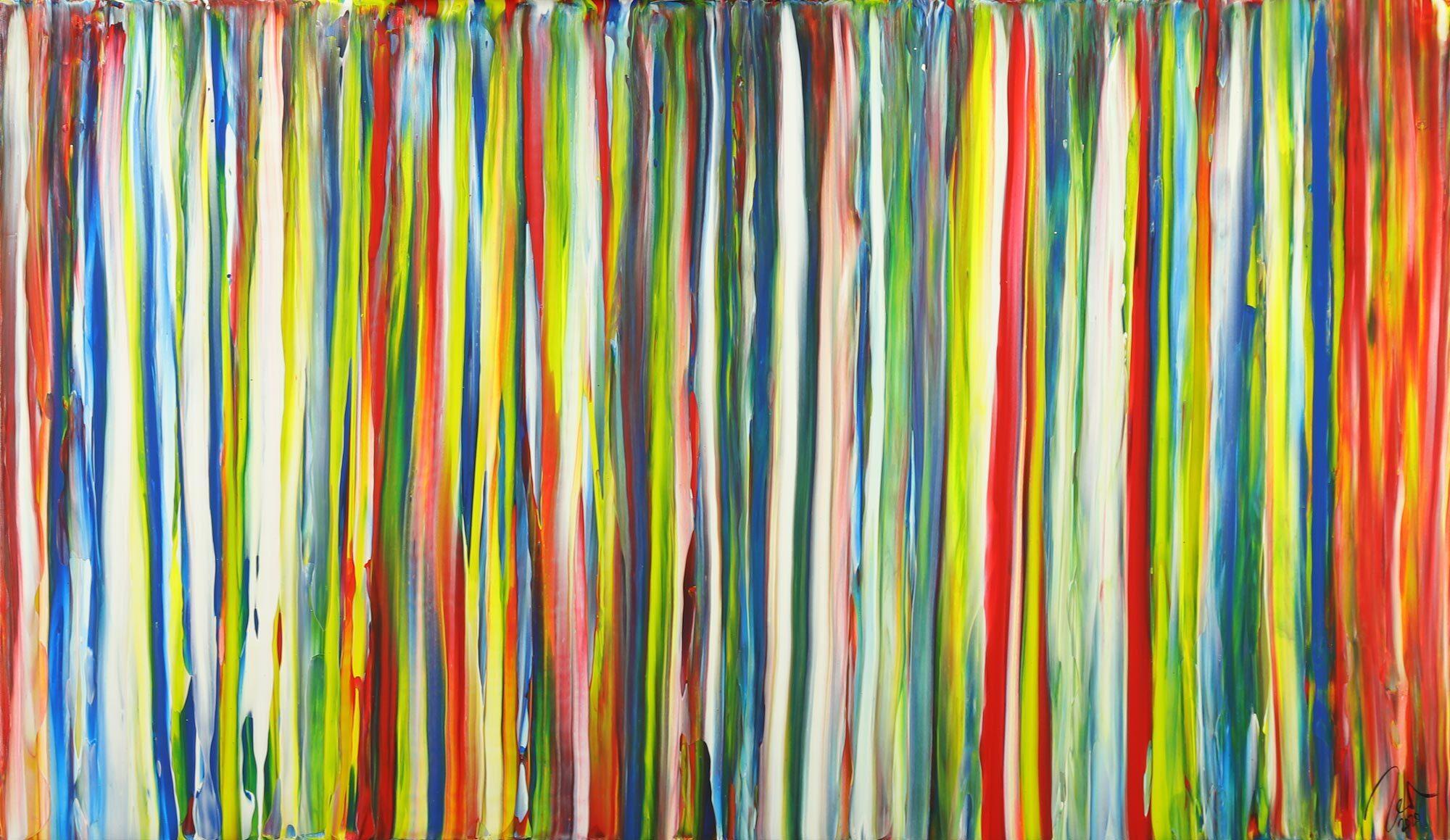 Abstraktes Gemälde bunte Streifen handgemalt auf Leinwand Modern Art