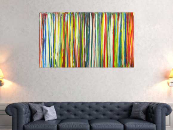 Abstraktes Gemälde bunte Streifen handgemalt auf Leinwand Modern Art