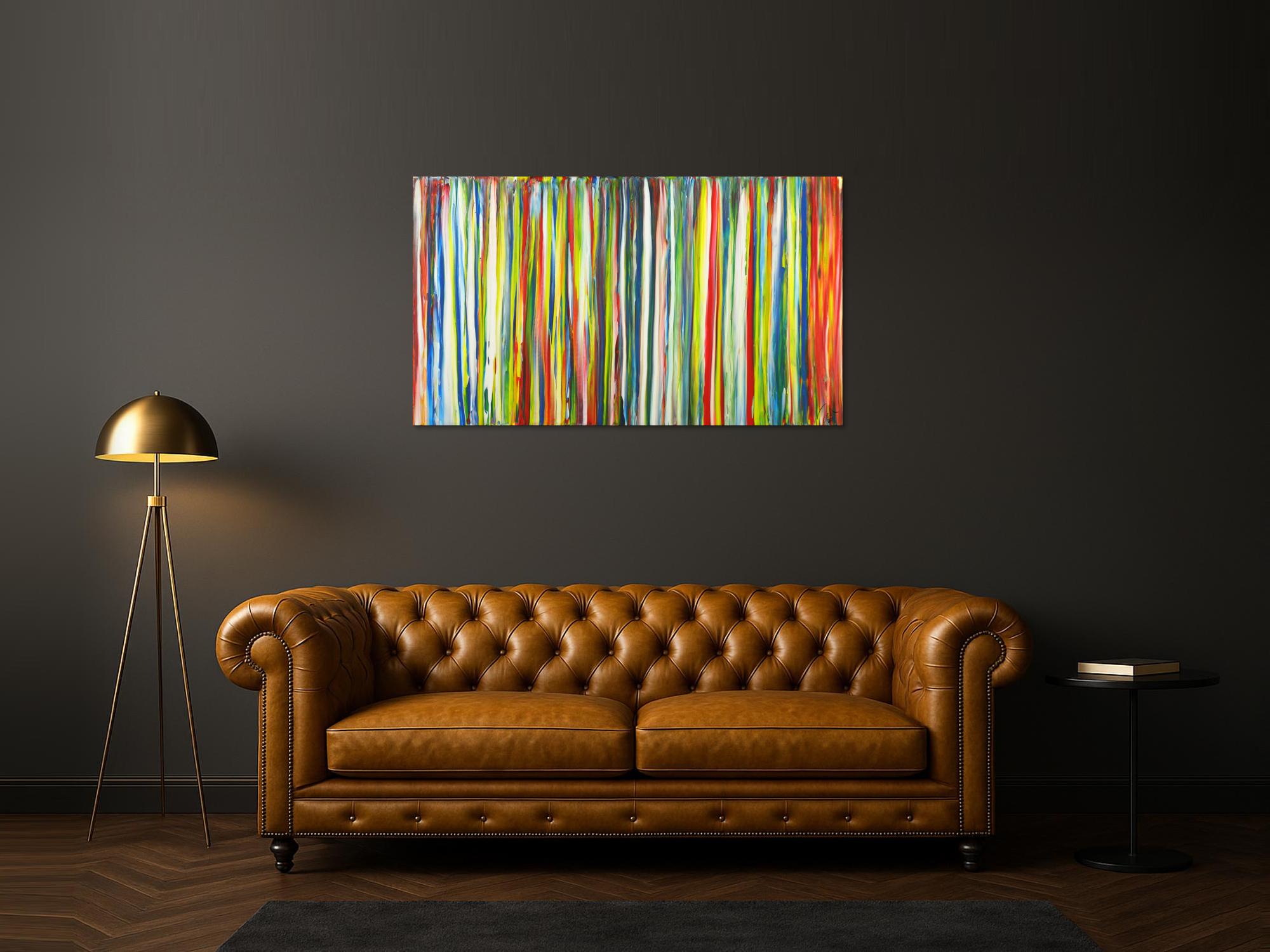 Abstraktes Gemälde bunte Streifen handgemalt auf Leinwand Modern Art