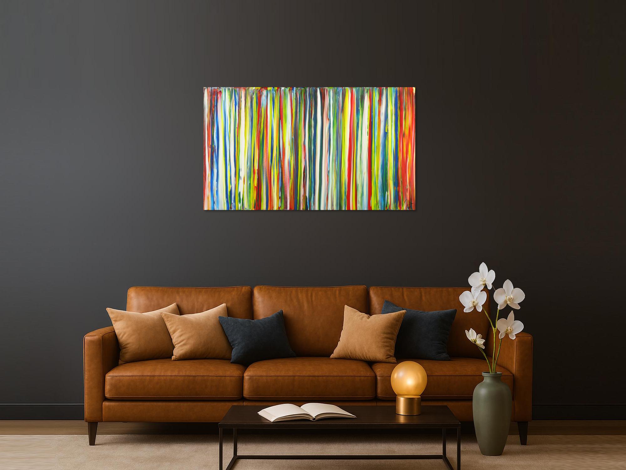 Abstraktes Gemälde bunte Streifen handgemalt auf Leinwand Modern Art