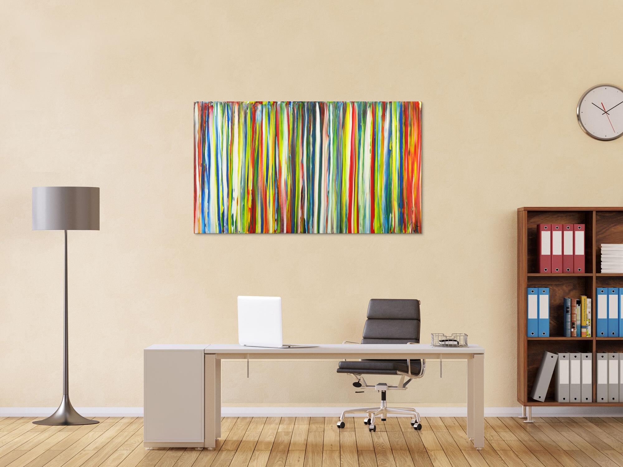 Abstraktes Gemälde bunte Streifen handgemalt auf Leinwand Modern Art