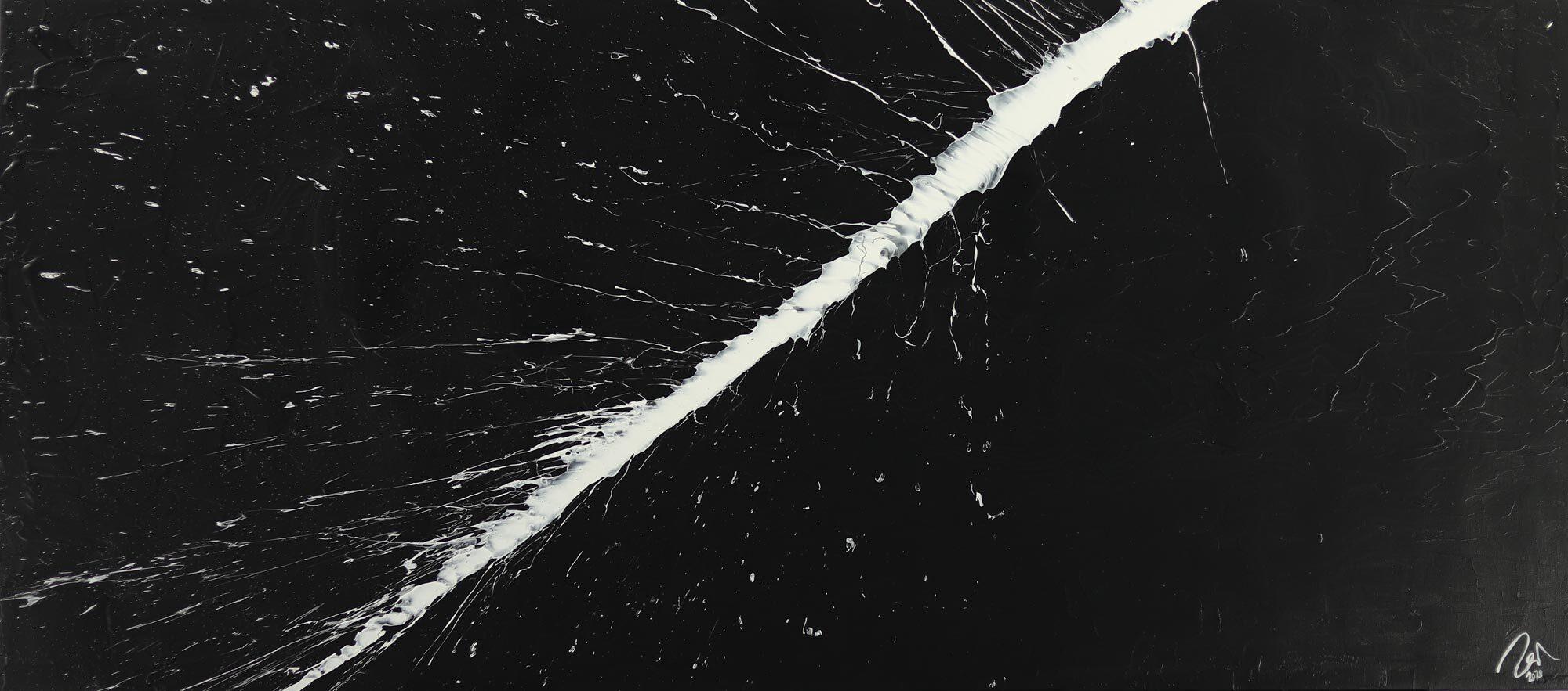 Abstraktes Gemälde minimalistisch schwarz weiß handgemalt Action Painting auf Leinwand