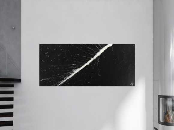 Abstraktes Gemälde minimalistisch schwarz weiß handgemalt Action Painting auf Leinwand