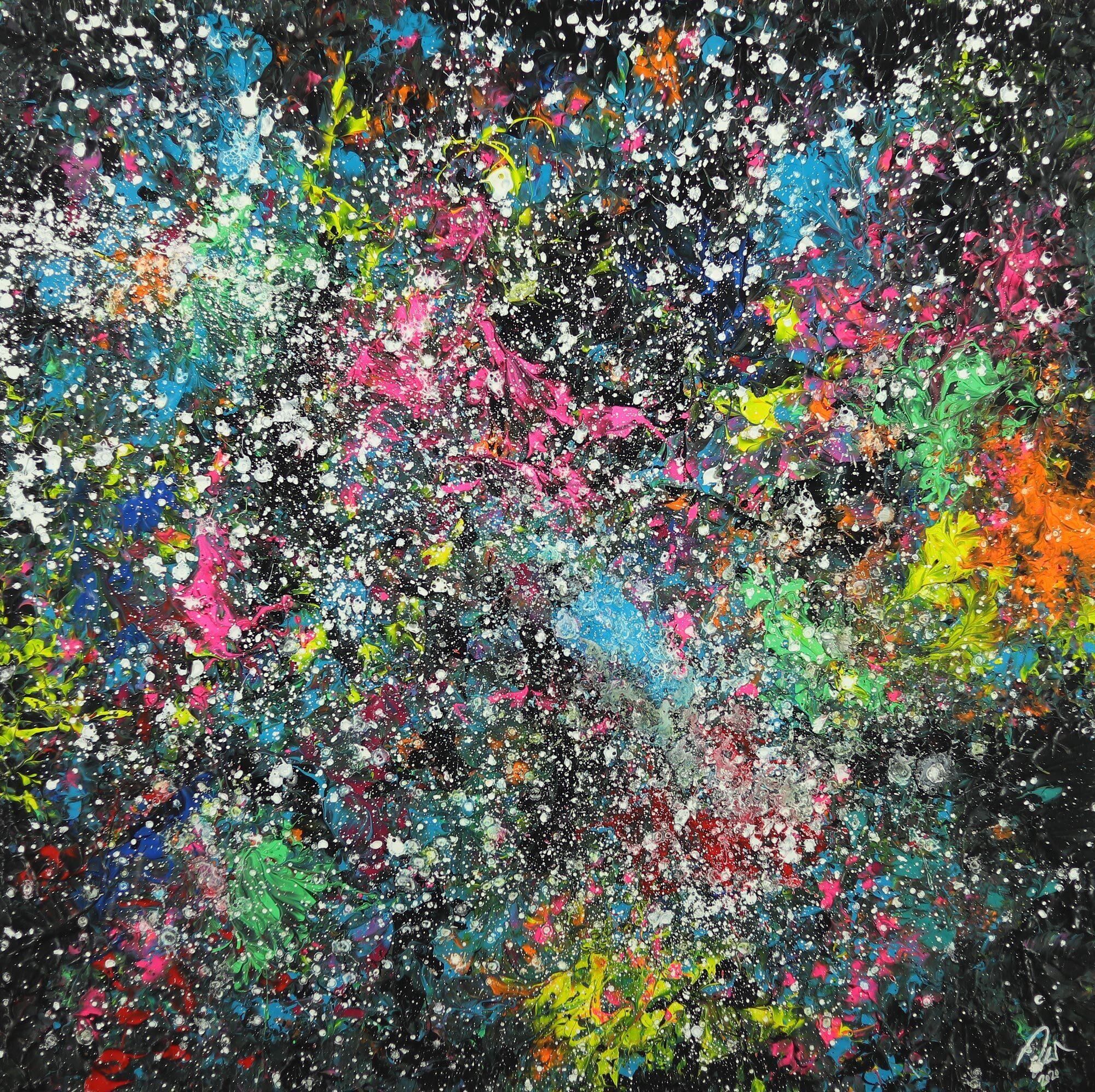 Abstraktes Acrylbild handgemalt sehr bunt Modern Art auf Leinwand