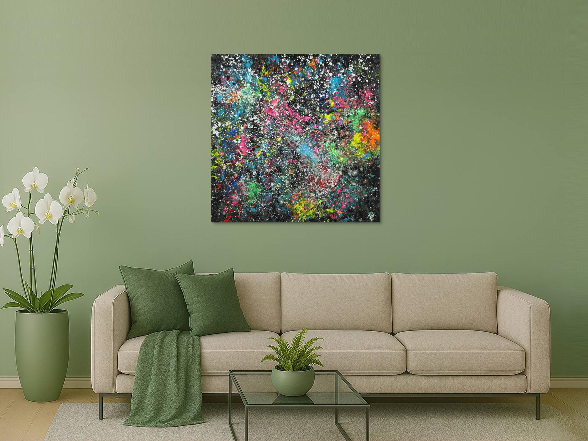 Abstraktes Acrylbild handgemalt sehr bunt Modern Art auf Leinwand