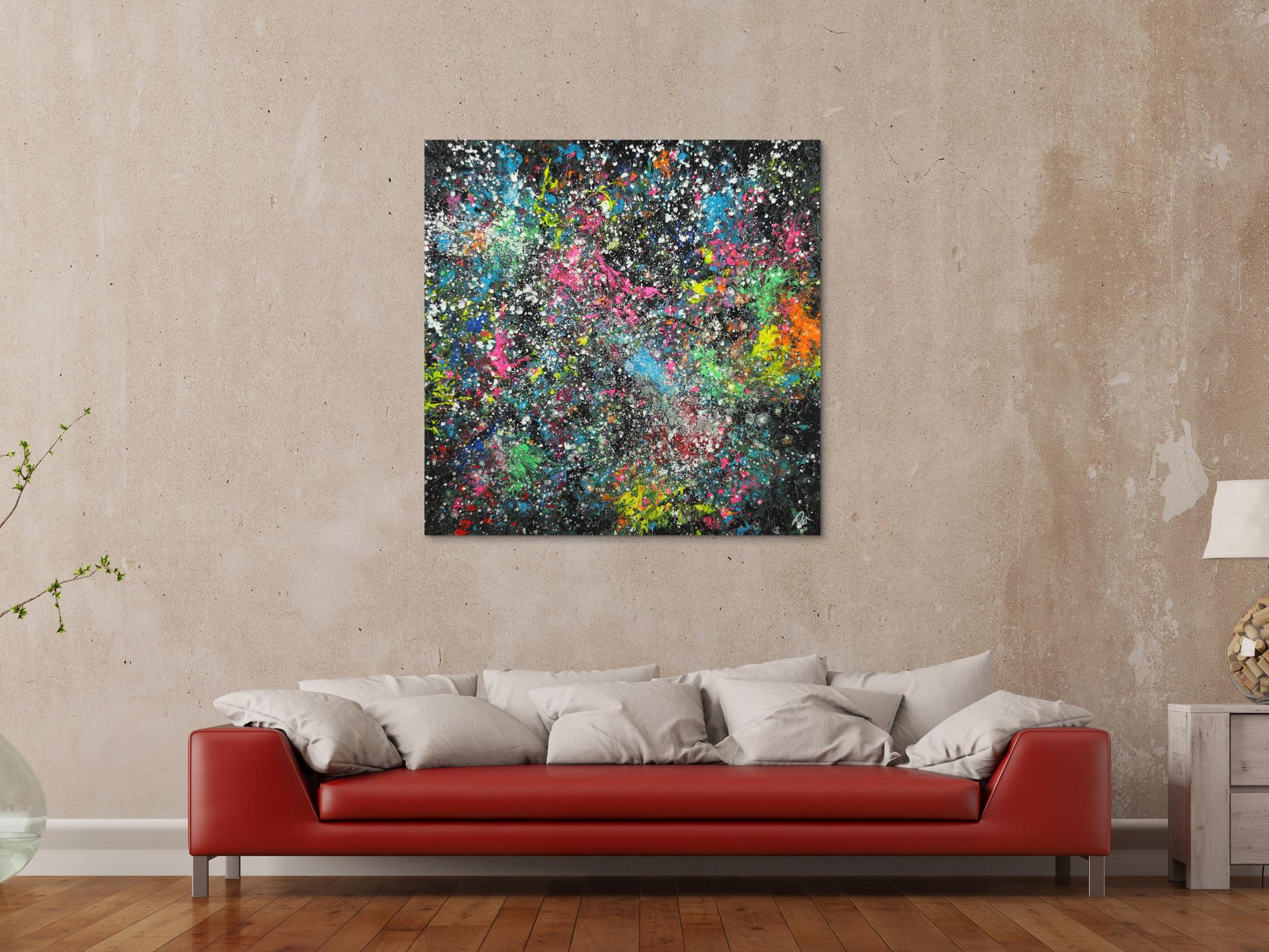 Abstraktes Acrylbild handgemalt sehr bunt Modern Art auf Leinwand